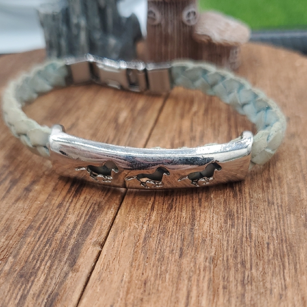Braided Bracelet with Equestrian Galloping Horse Accent B3331